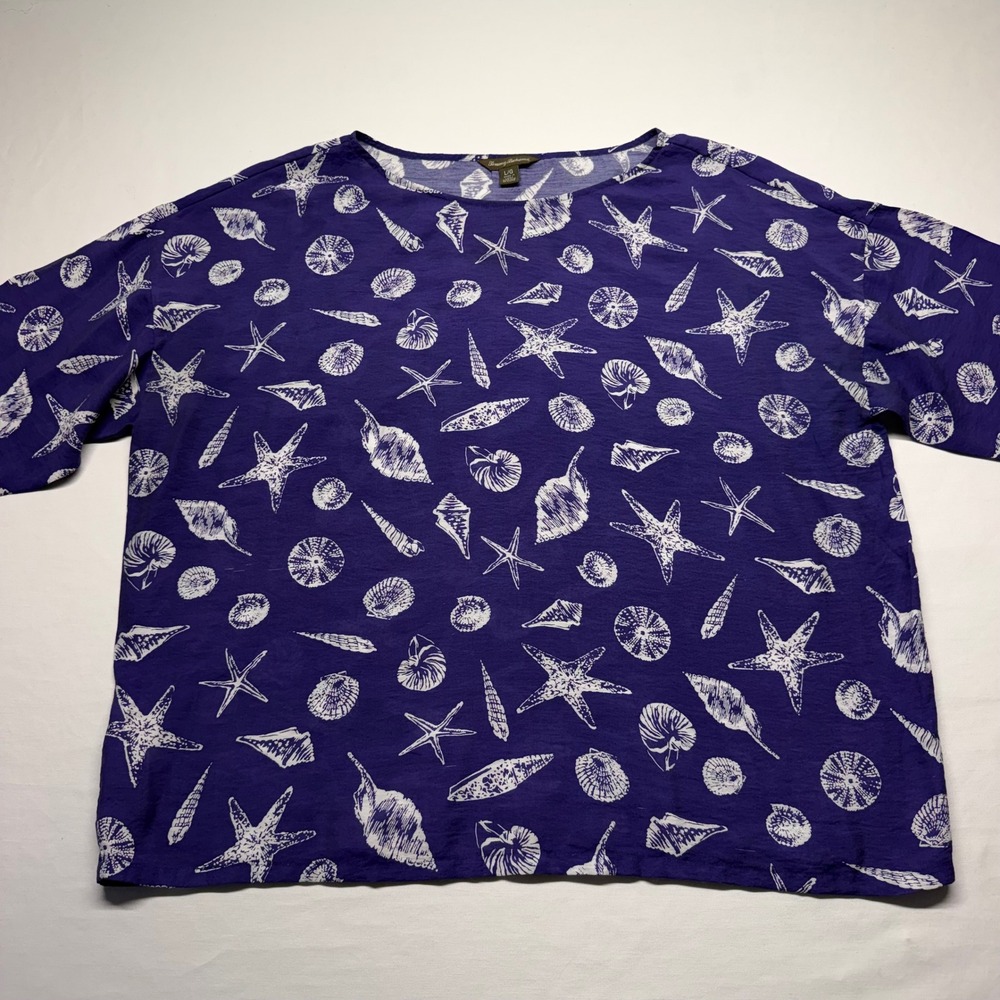 Tommy Bahama Seashell Starfish Print Top L Purple Womens Coastal Beach Summer